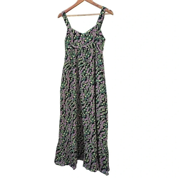 Banjanan Ruffle-Hem Tank Midi Sundress Boundless Floral Black Size XS - Picture 1 of 5